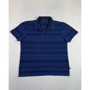 Boss Polo Shirt Mens Medium Blue Stripe Mercerised Knit Made In Turkey Casual